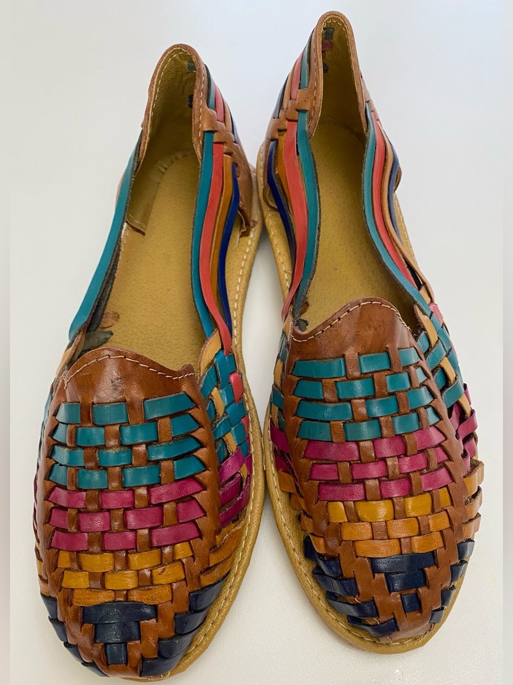 Handwoven Leather Huarache Flats - sz 8-9 Multi Color NWOT